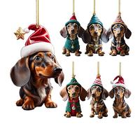7 pièces Ornements d'arbre De Noël À Suspendre pour Chien, Pendentif Teckel De Noël, Décorations Sapin Noël Amusantes en Forme Chien Chien Teckel avec Ornements, Décor pour Amoureux des Chiens