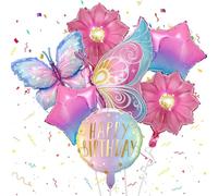 7 Pièces Papillons Fête d'Anniversaire, Ballons Papillon Colorés, Ballons Hélium Fleurs, Décorations Anniversaire Petite Fille, pour Thème Fêtes d'Anniversaire Décorations