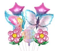 7 Pièces Papillons Géants Colorés, Ronds Happy Birthday d'Aluminium, XXL Fleurs Thème Ballons pour Enfants Anniversaire Fête Décoration Filles