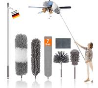 7 Pièces Plumeau Telescopique,Tete de Loup Longueur Maximale 25-256cm,Plumeau Lavable Microfibre,Plumeau Poussiere Telescopique pour Plafonds,Ventilateur de Plafond,Toile d'araignée,Meubles,Stores
