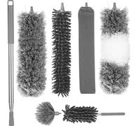 7 Pièces Plumeau Telescopique, Tete De Loup Telescopique Longueur Maximale 27-256 cm, Plumeau Lavable Microfibre, Plumeau Poussiere Telescopique pour Ventilateur de Plafond, Toile D'AraignéE(Gris)