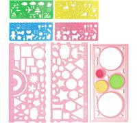7 Pièces Pochoir Dessin Enfant,Normographe Geographie,Règle De Pochoir,Règle De Pochoir De Dessin En Plastique,Règles En Plastique,Convient Au Bureau,À L'École (Rouge,B)