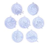 7 Pièces Porte-clés Rond Colle Goutte Moules Bricolage Animal Marin Hippocampe Poulpes Baleine Clé Pendentif Moule En Silicone Pour Artisanat Résine Porte-clés Moules Avec Trou
