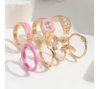 7 pièces/set Bagues de série papillon rose avec strass, bagues à l'œil du mauvais œil et lettres pour les phalanges, convient aux adolescentes et aux meilleures amies, anneaux assortis Taille UniqueAl