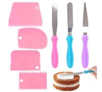 7 Pièces Spatule Coudée Patisserie, 3 Spatules Coudées en Acier Inoxydable et 4 Grattoirs en Plastique pour Gâteaux, Antirouille Spatule D'angle à Gâteau, Gâteaux Lissage Spatules Inox pour Cuisine