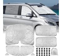 7 Pièces Tapis Thermique Voiture Remplacement pour Mercedes-Benz VITO W447 / Viano 2014-2022 Livré avec 30 Ventouses, Protection Solaire Pare-Brise, Ensemble de Pare-Soleil Pliable, Doublure Noire