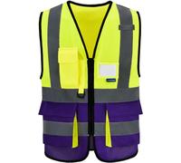 7 Poches De Classe 2" Gilet De Sécurité Jaune Pourpre Haute Visibilité Devant Avec Des Bandes Réfléchissantes Unisexe[Z61]