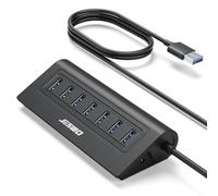 7 Port Aluminium Hub USB 3.0 avec Câble 100cm pour PC Bureau. Multiport USB 3.0 Hub avec 5Gbps, 5V 4A DC pour Laptop, MacBook, Souris, Claviers, Disques durs etc