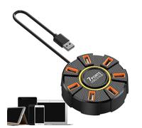 7 Port USB Hub, Round USB Adapter, Colorful LED Data Hub, Portable Expansion Accessory for Laptop, Desktop PC, Printer, Convenient Device Connection, Black