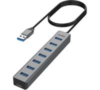 7 Ports Hub USB 3.0 en Aluminium - Adaptateur Multiprise USB 3.0 5Gbps avec Câble de 100cm, 5V/3A Type-C pour PC, Ordinateur Portable, MacBook, Souris, Clavier, Disque Dur, etc.