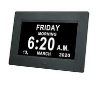 7" Pouce LCD Horloge Numérique Calendrier avec Date Jour Et Heure Non-Abrégée Auto Dimming 8 Langues HD Display Rappel pour Alzheimer Les Personnes âgées et Les Enfants Noir