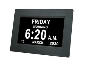 7" Pouce LCD Horloge Numérique Calendrier avec Date Jour Et Heure Non-Abrégée Auto Dimming 8 Langues HD Display Rappel pour Alzheimer Les Personnes âgées et Les Enfants Noir