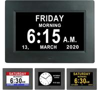 7 Pouces Lcd Horloge Numérique Calendrier Avec Date Jour Et Heure Horloge Non-Abrégée Auto Dimming 8 Langues Hd Display Rappel Pour Alzheimer Les Personnes Âgées Et Les Enfants (Noir)