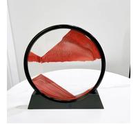7 pouces Sablier 3D Objet Decoratif en verre avec cadre rond en mouvement- Décoration d’intérieur cadeau d'anniversaire-Rouge sable