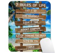 7 Rules of Life Tapis de souris avec citations inspirantes, palmier tropical, plage, citations positives, bois rustique, tapis de souris de motivation pour travail de bureau