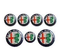 7 Set 60mm Wheel Center Cap Emblem, Pour Alfa Romeo Brera 159 SW New Spider Giulietta Nouveau Logo 74mm Capot Tronc + Volant Badge Car Styling Accessoires