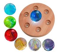 7 Sphères de Guérison Naturelles Chakra avec Support en Bois Led, Veilleuse Colorée en Cristal, Lampe de Méditation À Énergie Positive, Boules Décoratives en 7 glass balls + circular base + gift box