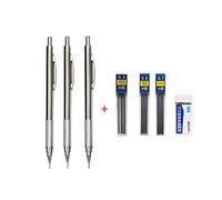 7 tailles : 0,3 mm, 0,5 mm, 0,7 mm, 0,9 mm, 1,3 mm, 2,0 mm, 3,0 mm chacune avec une mine HB, 1 gomme porte-mine. Tout métal peut être rempli pour l'école de bureau (trois pièces (0,3 0,5 0,7))