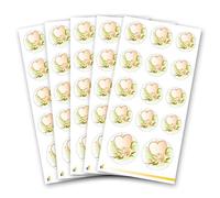 70 Autocollants de fleurs, COEUR AVEC DES ROSES D'EAU | 3 diamètres différents | 5 feuilles d'autocollants - un total de 70 autocollants. | Paper-Media