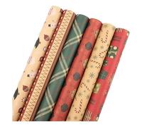 70 cm x 50 cm Papier cadeau de Noël, 6 rouleaux de papier kraft imprimé avec motif de Noël, papier d'emballage pour l'emballage des cadeaux de fête de Noël - Mélange de 6 motifs (6)