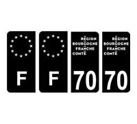 70 Haute Saône logo noir autocollant plaque immatriculation auto ville sticker Lot de 4 Stickers - Angles : arrondis