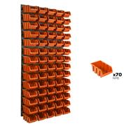 Etagere murale 70 bacs a bec oranges, panneau murale 58 x 117 cm Etagere empilable pour garage, atelier, banc de travail, systeme de rangement modulable, fixer au mur