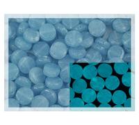 70+ pcs Flat Round Coin 1-hole glass beads (25g), 8mm, Czech Republic, Dirty Bright Green - Glow in the Dark Bright Blue
