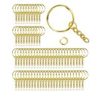 70 Pièces 25mm Attache Porte Clé Kit Chaine Anneau Porte Clé D'Acier Inoxydable Anneau Porte Clé avec Chaîne pour Bijoux Bricolage Collier Bracelet Faisant | Doré