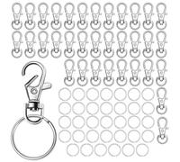 70 Pièces Anneaux/Crochet Porte Clef,Petit Mousqueton Porte Clé,Porte-clés Rotatif, Fermoir Mousqueton Pivotant,Métal,DIY Décoration,35 Mousquetons et 35 Porte-clés(Argent)