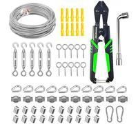 70 Pièces Cable Inox Jeu, Acier Inoxydable 304, 30 m Recouvert de PVC 3 mm Cable Acier, Jeu de Tendeurs Cable, pour Guirlandes Lumineuses, Cordes à Linge, Suspension de Corde de Rideau (argent)