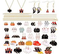 70 pièces Halloween Thème Alliage Émail Charmes, Halloween Pendentifs avec 100P crochets d'oreille + 5P collier pour Bijoux à Bricoler Soi-Même Bracelet Boucle d'oreille Collier Faisant