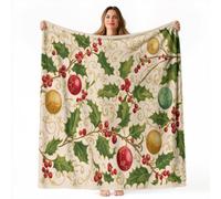 70 x 100 cm Beige Vintage Naturel Couverture Douce Douillette | Plantes Houx Gui Plaid Moelleuse en Flanelle Polaire Couverture, Couvertures de Canapé Salon pour Enfants Adultes