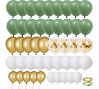 70 X Olive Green Balloons For Birthdays, Gold, White, Olive Green, Balloons, Metallic Gold Confetti Latex Balloons For Weddings, Baby Showers, Christenings, Parties, Decoration