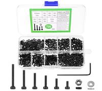 700 Pcs Vis M2 Noir, Boulons et Écrous Noirs, Petits Boulon à Tête Cylindrique à Six Pans et Rondelles, Vis à Tête Creuse Hexagonale en Acier Inoxydable pour Réparation de Vélos et Motos