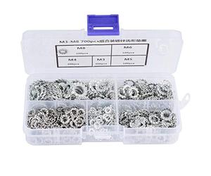 700 Pièces 5 Tailles M3/M4/M5/M6/M8, Rondelles de Blocage Dentées Galvanisées Ensemble Plat Rondelles en Acier pour Outils de Fixation, Kit D'assortiment de Rondelles Métalliques