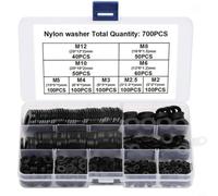700 Pièces Rondelles en Nylon Noir M2-M12 Joint Plat Épais Disques Isolants en Plastique pour Électrique Automobile Domestique Fixation Filetage