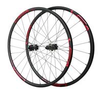 700C Axe Traversant Roues Vélo De Route 12 * 100/12 * 142mm Jante De Vélo en Alliage D'aluminium Frein À Disque 24H Moyeu for Cassette 7-12 Vitesses Roues De Vélo De Course(Black-Red)