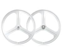 700C Pignon Fixe Jeu De Roues 3 Rayons Piste Roue Avant/arrière De Vélo Frein V Axe Plein 100/120 Mm Vélo Jante 27 Mm Largeur Moyeux for Vitesse Unique(Bianco,Rear＋Front)