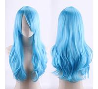 70cm Fashion Long Wavy Anime Cosplay Wig White Black Blue Red Pink Purple Blonde Synthetic Hair Halloween Party Wigs For Women OneSize skyblue