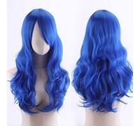 70cm Fashion Long Wavy Anime Cosplay Wig White Black Blue Red Pink Purple Blonde Synthetic Hair Halloween Party Wigs For Women OneSize blue