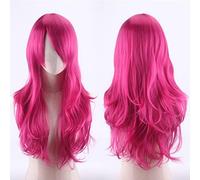 70cm Fashion Long Wavy Anime Cosplay Wig White Black Blue Red Pink Purple Blonde Synthetic Hair Halloween Party Wigs For Women OneSize rosered