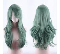 70cm Fashion Long Wavy Anime Cosplay Wig White Black Blue Red Pink Purple Blonde Synthetic Hair Halloween Party Wigs For Women OneSize green