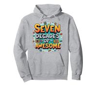 70e Anniversaire Sept décennies de génial pour Hommes Sweat à Capuche, Unisexe pour Adultes, Gris Chiné, M