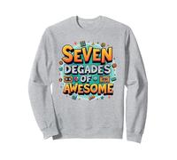 70e Anniversaire Sept décennies de génial pour Hommes Sweatshirt, Unisexe pour Adultes, Gris Chiné, XL