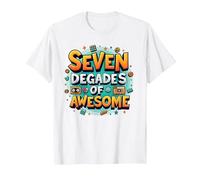 70e Anniversaire Sept décennies de génial pour Hommes T-Shirt, Homme, Blanc, L