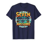 70e Anniversaire Sept décennies de génial pour Hommes T-Shirt, Homme, Bleu Marine, M