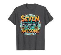 70e Anniversaire Sept décennies de génial pour Hommes T-Shirt, Homme, Chiné Foncé, 3XL