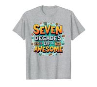 70e Anniversaire Sept décennies de génial pour Hommes T-Shirt, Homme, Gris Chiné, 6XL