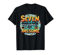 70e Anniversaire Sept décennies de génial pour Hommes T-Shirt, Homme, Noir, 4XL