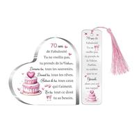 70ème Anniversaire Cadeau 70 ans Femmes Plaque Acrylique Marque-pages Ensemble de 2 Pièces Cœur Panneaux de Bureau Signet Maman Amies Personnalisé Joyeux Soixante-dixième Mamie Tante Marraine